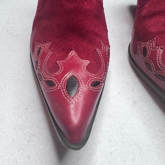 Antonio Melani Red Suede Leather Western Ankle Boots Women's 9 M Kitten Heel - Picture 4 of 15